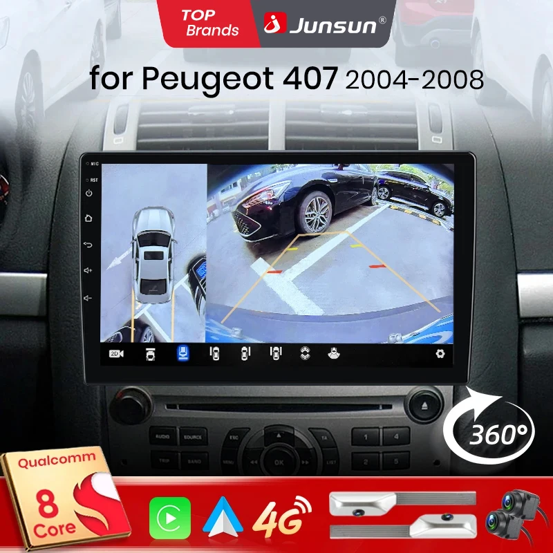 Junsun Qualcomm 8-Core 360 Camera Wireless CarPlay Android Auto Car Radio for Peugeot GPS Multimedia