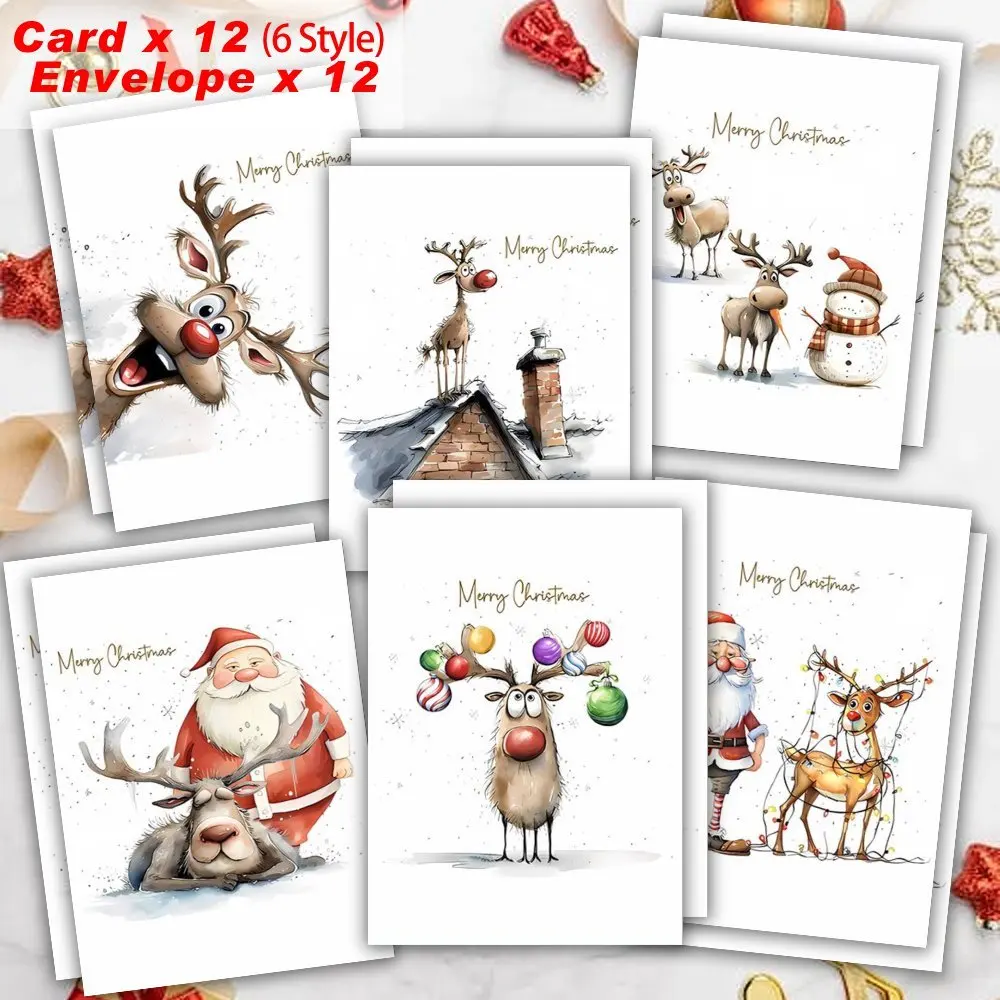 24 Stück WhimsyWorks Weihnachtsgrußkarten mit Umschlägen, festliche Designs, innen leer, für Büropartys, Familie, Freunde – Detail 8