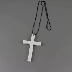 Punk Gothic Black Cross Pendant Necklace - Trendy Y2K Hip Hop Sweater Chain Gift (White)