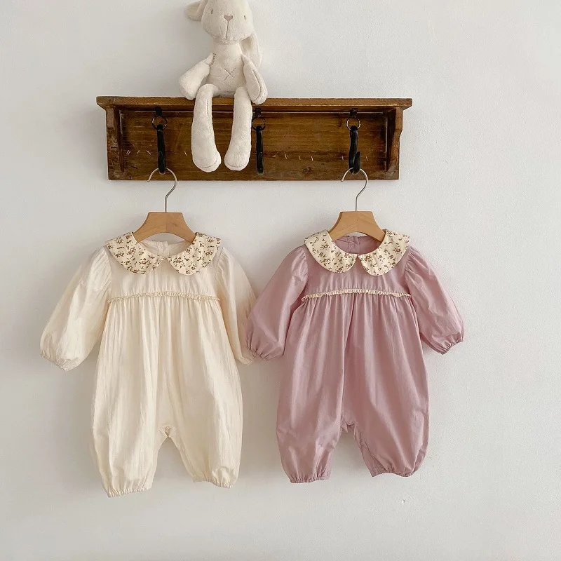 

Cute Baby Girl Romper 0-24Months Newborn Princess Long Sleeve Peter Pan Collar Loose Cotton Jumpsuit Spring Autumn Clothes