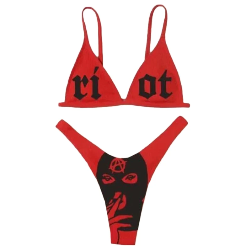 Summer Women Split Swimsuit Set Ladies Sexy Skull Print Bikini Panties Set 5