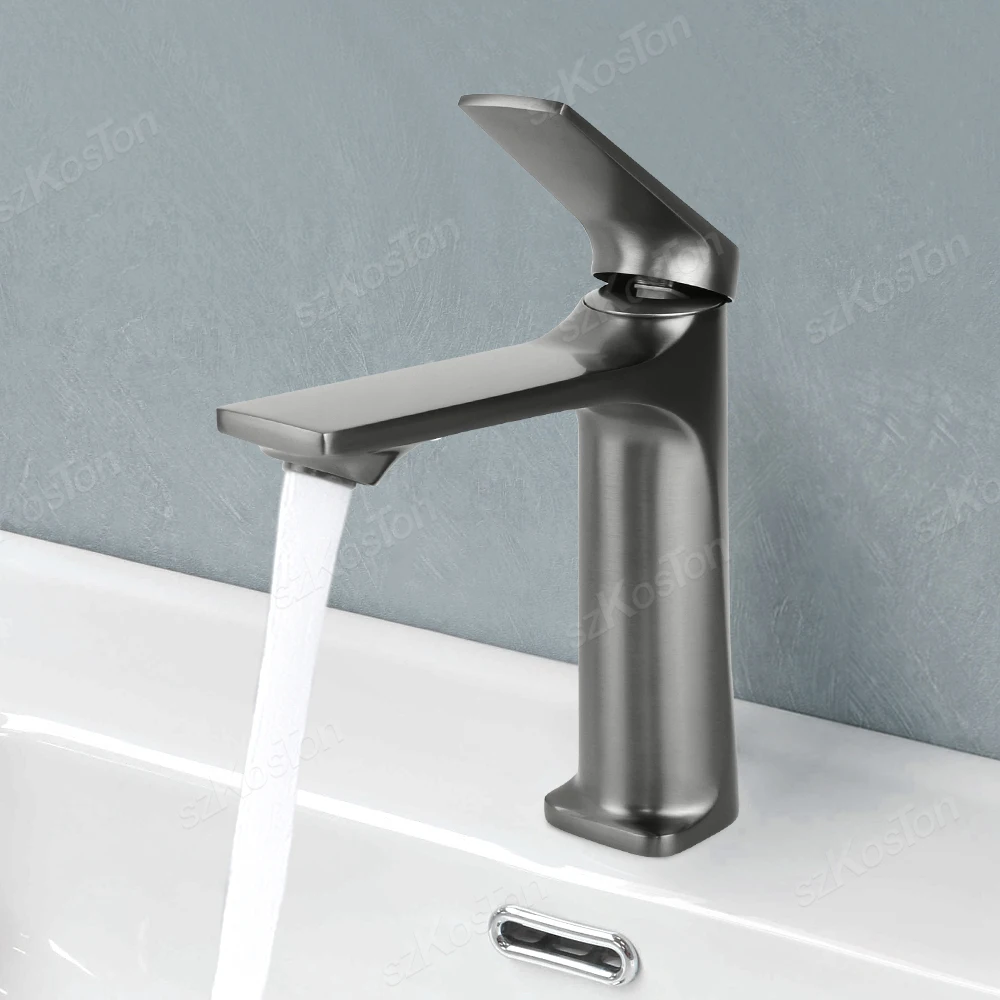 1Pcs Gray Bathroom Accessories Brass Core Sink Faucet Single Handle Deck Mounted Wash Basin Water Tap Hot And Cold Mixer
