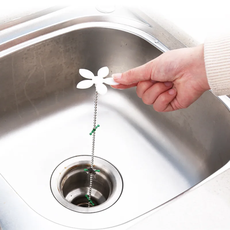 2/4/6PCS Premium Drain Hair Catcher Flower Shower Hair Cleaning Chain Bathroom Drain Strainer Hair Catcher Chain Hook Dredge 4