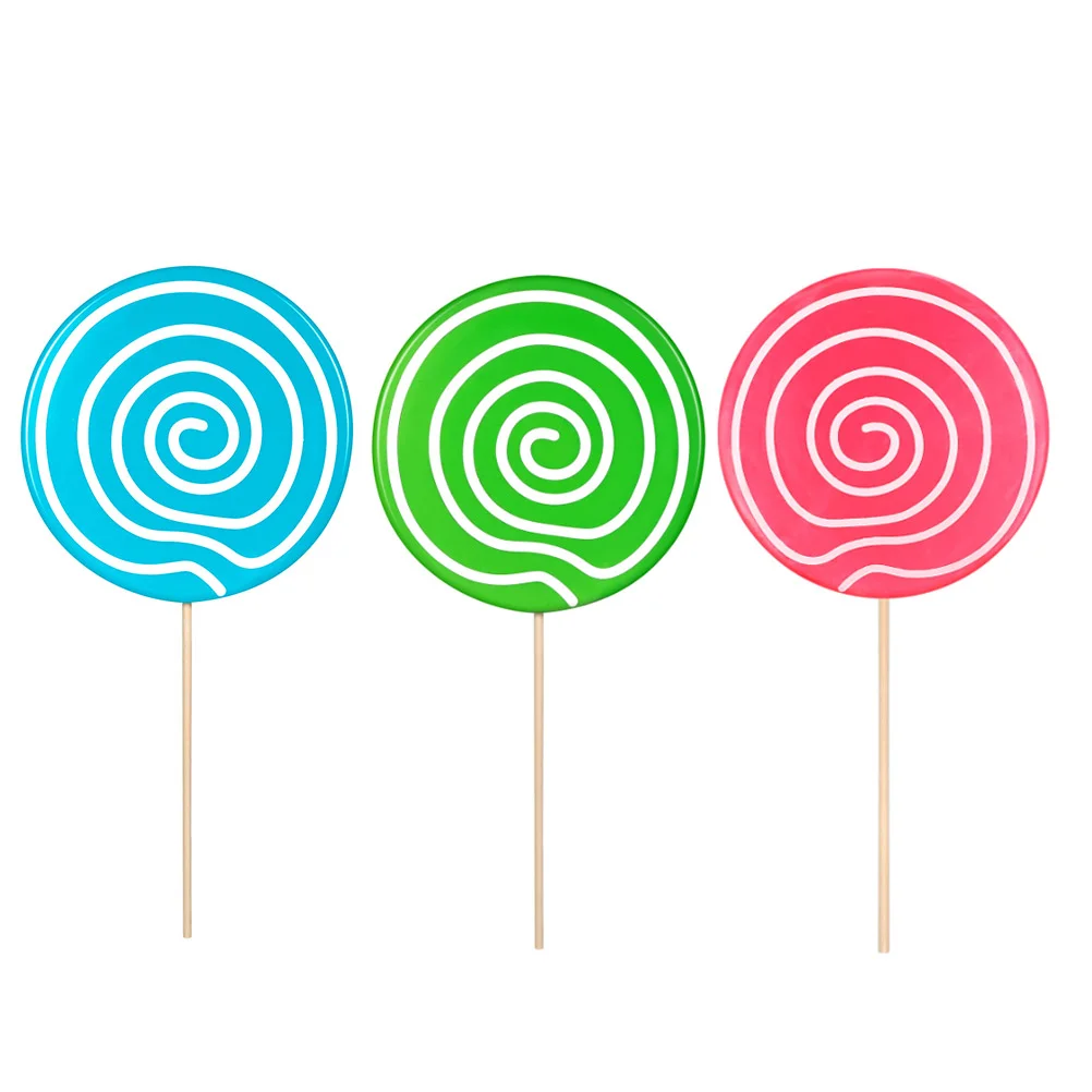 

3 Pcs Lollipop Props Simulation Model Decor Decorate Candy Lollipops Shaped Scene Ornaments Wood Theme Photo Child