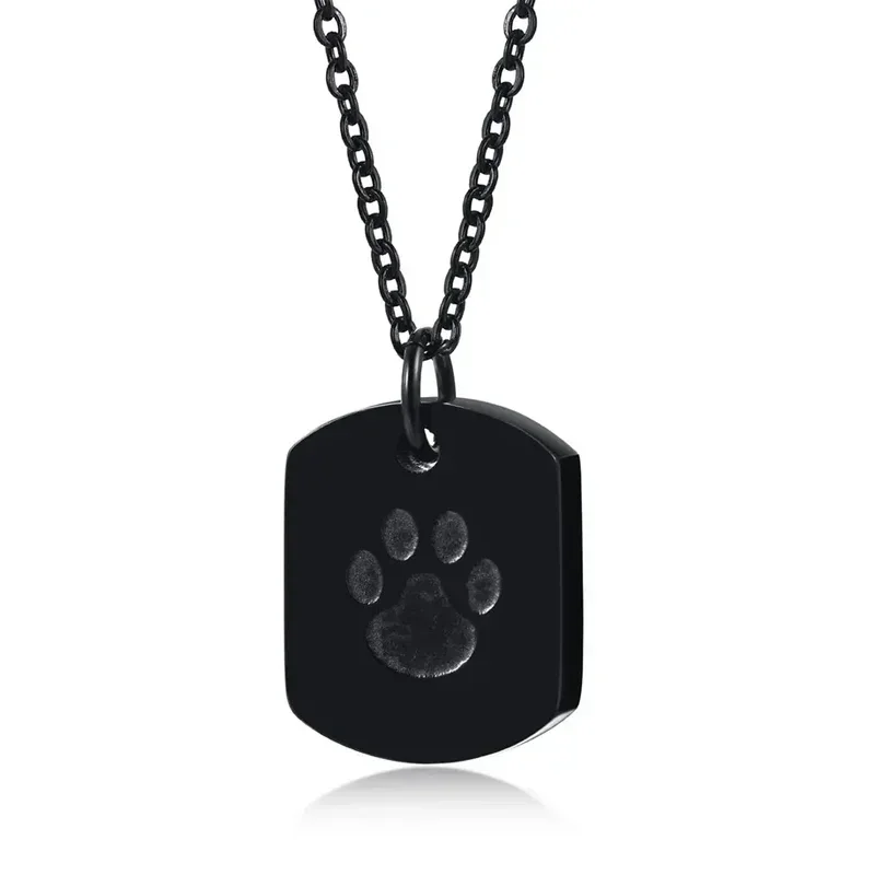 Cremation Jewelry Paw Print Urn Necklace for Ashes for Women Men Memorial Cat Dog Ashes Pendant Square Hang Tag Pendant