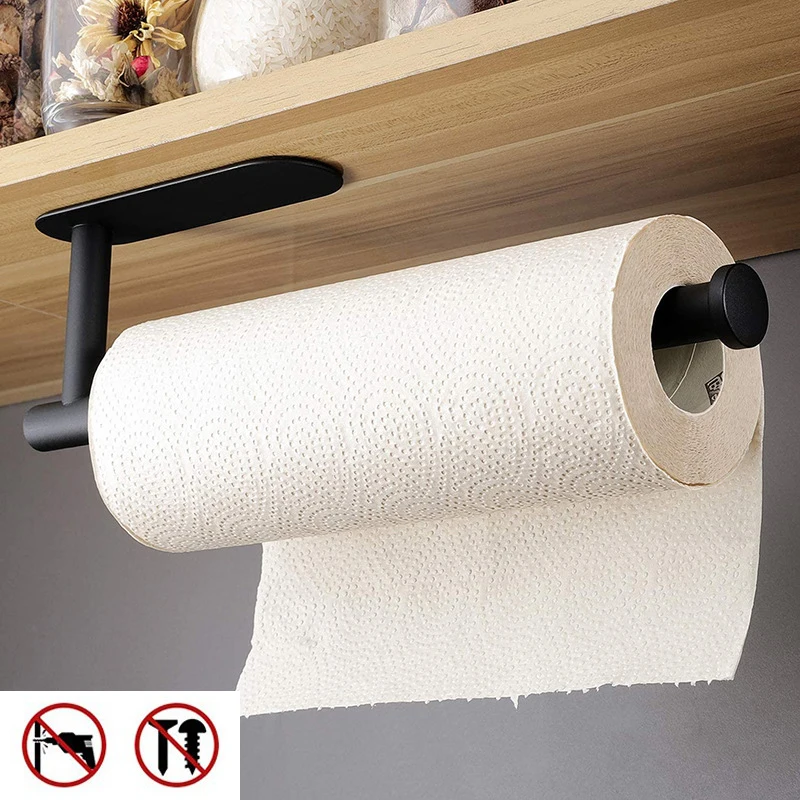 Stainless Steel Paper Towel Holder Self Adhesive Toilet Roll Paper Holder No Punching Kitchen Bathroom Lengthen Storage Rack paper towel holder