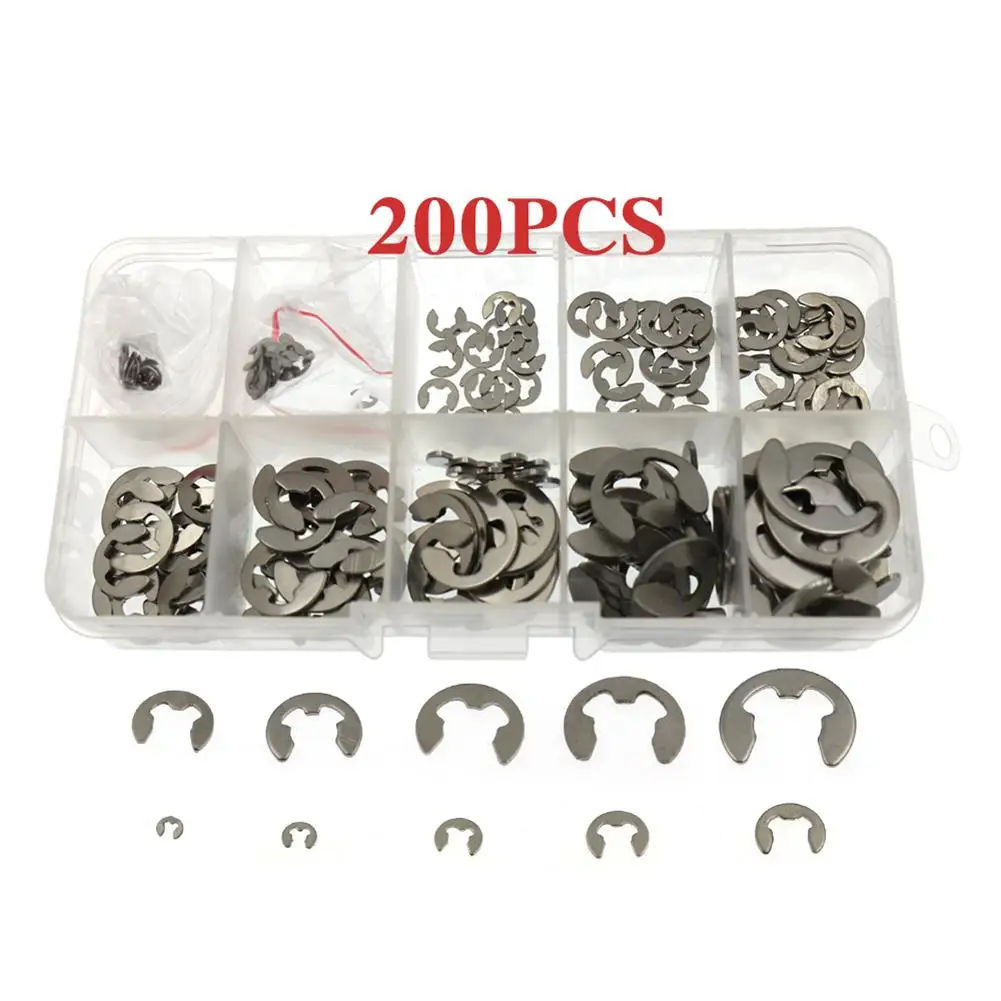 

120/200 PCS 304 Stainless Steel Stainless Steel E Clip washer Assortment Kit Circlip retaining ring for shaft fastener M1.5~M10