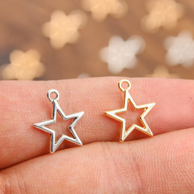 14*16mm 2 Color Hollow Star Charms Geometry Pendant Metal Alloy DIY Necklace Bracelet Earrings Marking 50PCS