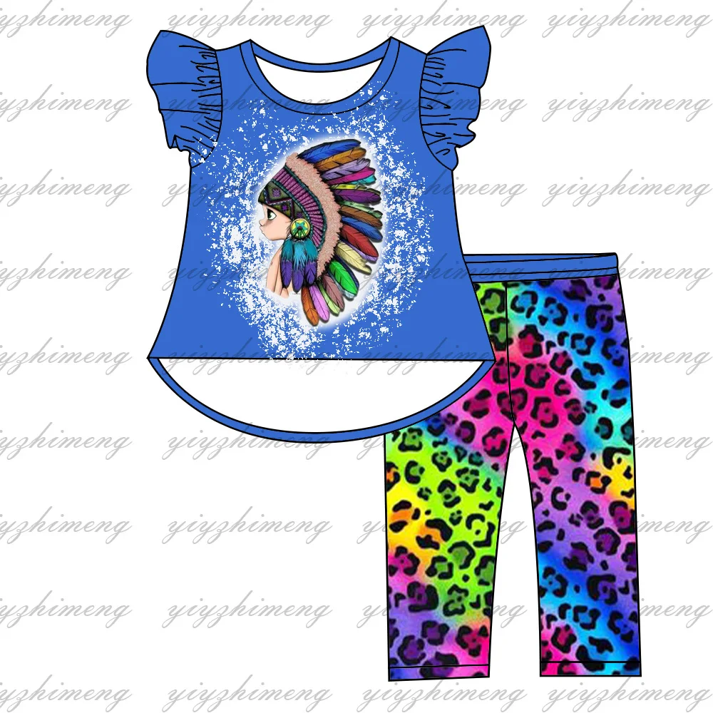 

New design Fall baby girl children's clothing Milk silk leopard color striped flare trouser suit