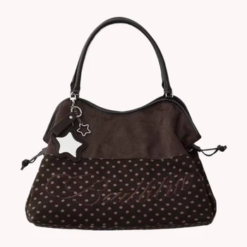 Y2K BadBlue Embroidered Leopard Print Tote Bag Large Capacity Shoulder Bag with Star Mirror Pendant Korean Trendy Women Handbag 1
