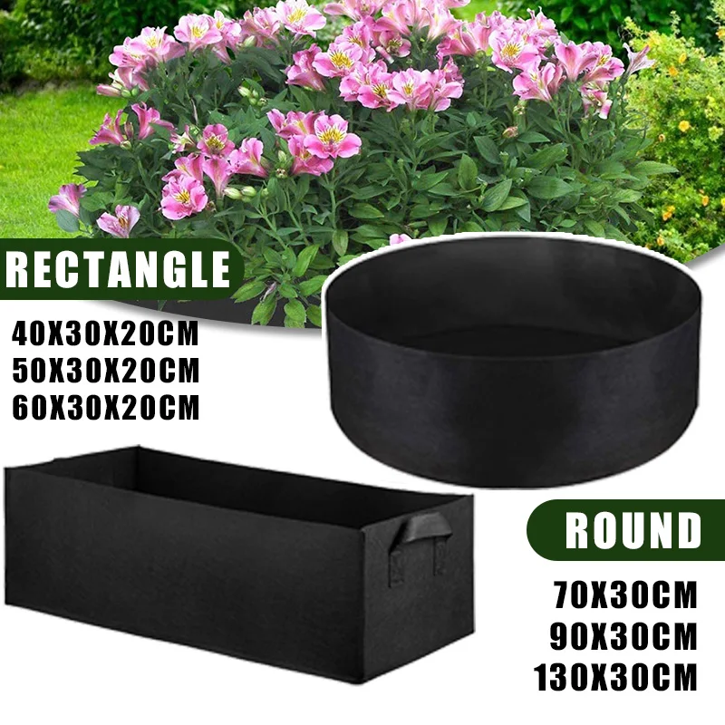 Felt Grow Bags 1pcs Round Rectangle Garden Bed Flower Planter Plants Vegetable Nursery Pot Planting Container Multi-Sizes