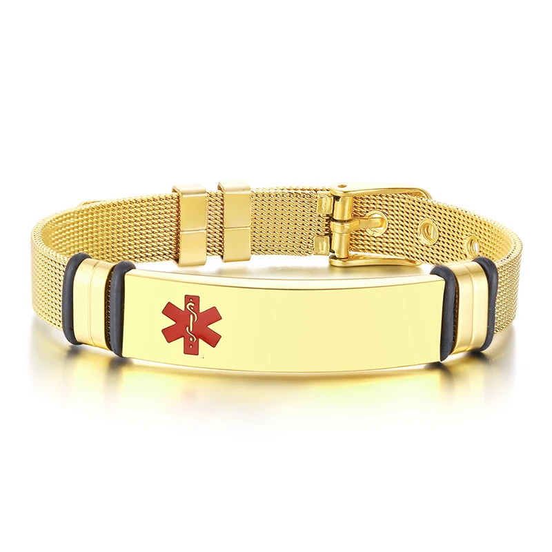 Medical Alert Bracelet Free Engraving Stainless Steel Adjustable For Men Women Diabetes ICE Wristband