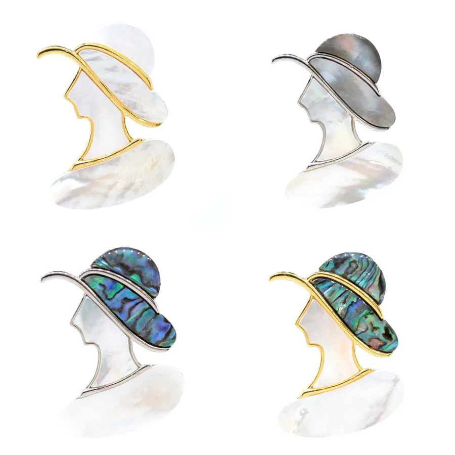 

Abalone Shell Beauty Head Pendant Brooch Double-duty For Women Natural White Conch Shell Patchwork Cowry Pendants Charms Jewelry