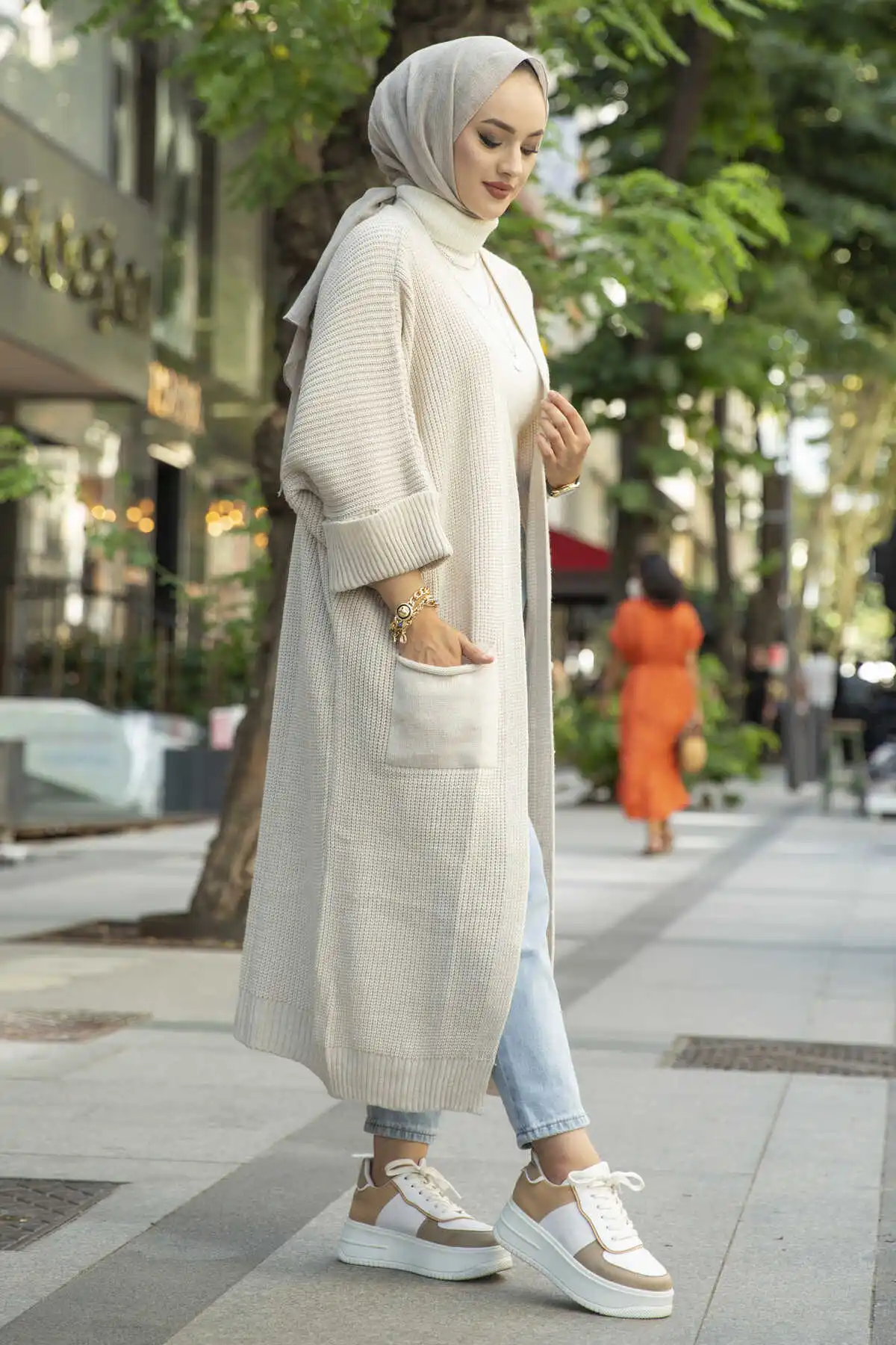 

Трикотажный кардиган, белый, зимний, осенний, 2021, женский головной платок, Исламская Турция