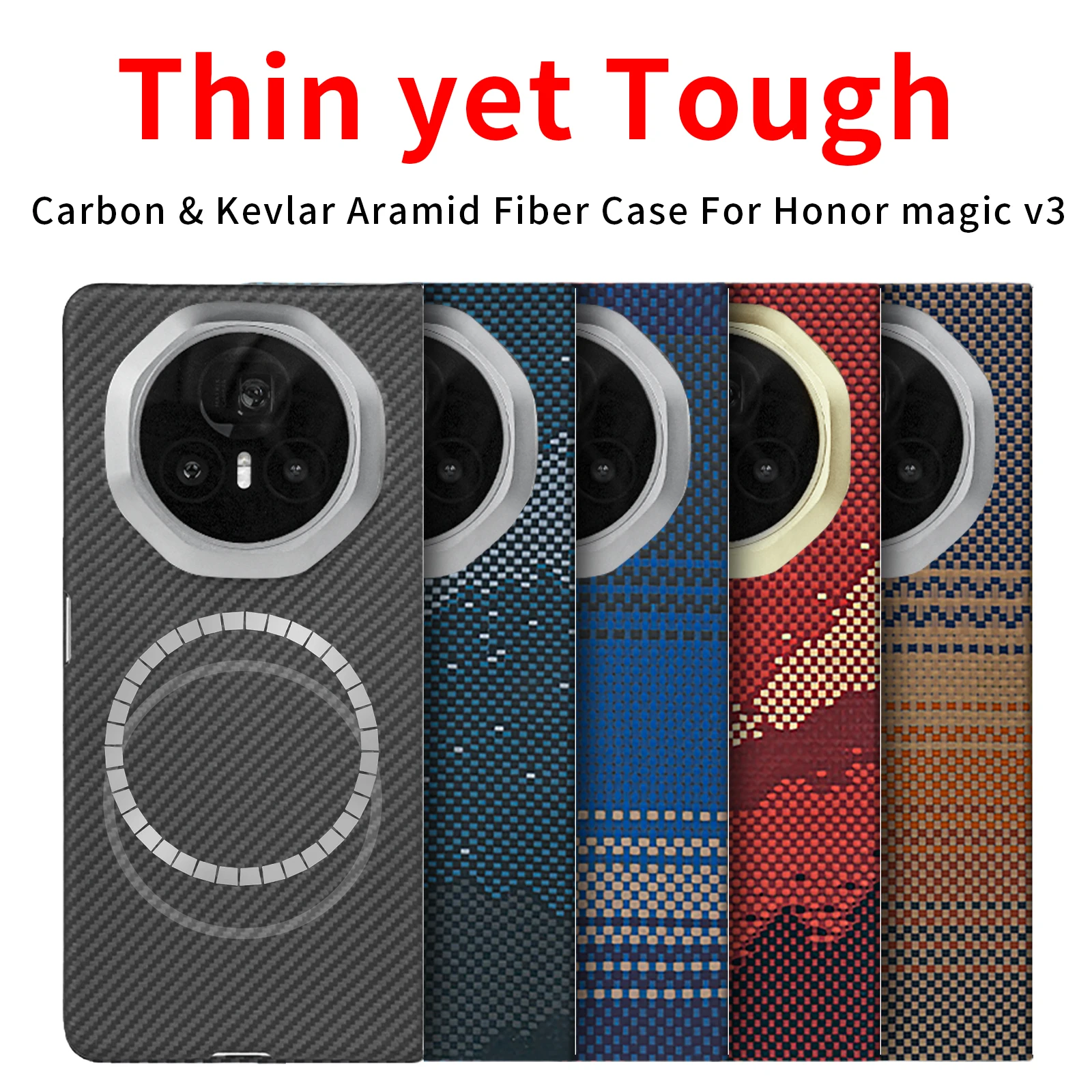 Carbon Fiber Aramid Magnetic Case - Sleek Kevlar Fabric in Black and Red
