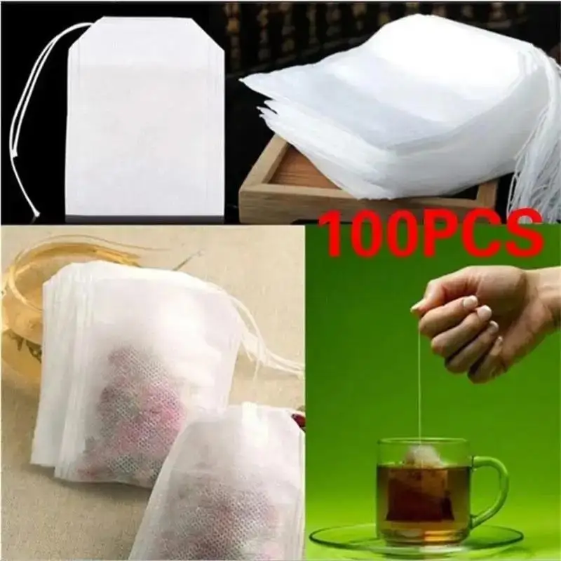 100 Pcs Empty Loose Tea Bag Scented Tea Bags Drawstring Pouch Bag Seal Filter for Herb Spice Household Accessories Supplies tool