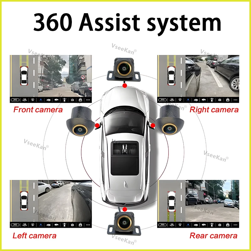 Détail de la caméra 360° 3D AHD SONY 1080P pour Autoradio Android avec câbles et support