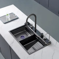 Waterfall Kitchen Sinks Combo 304 Stainless Steel Nano Sink With Multifunctional Fahrenheit Digital Display Pull-Out Faucet 2