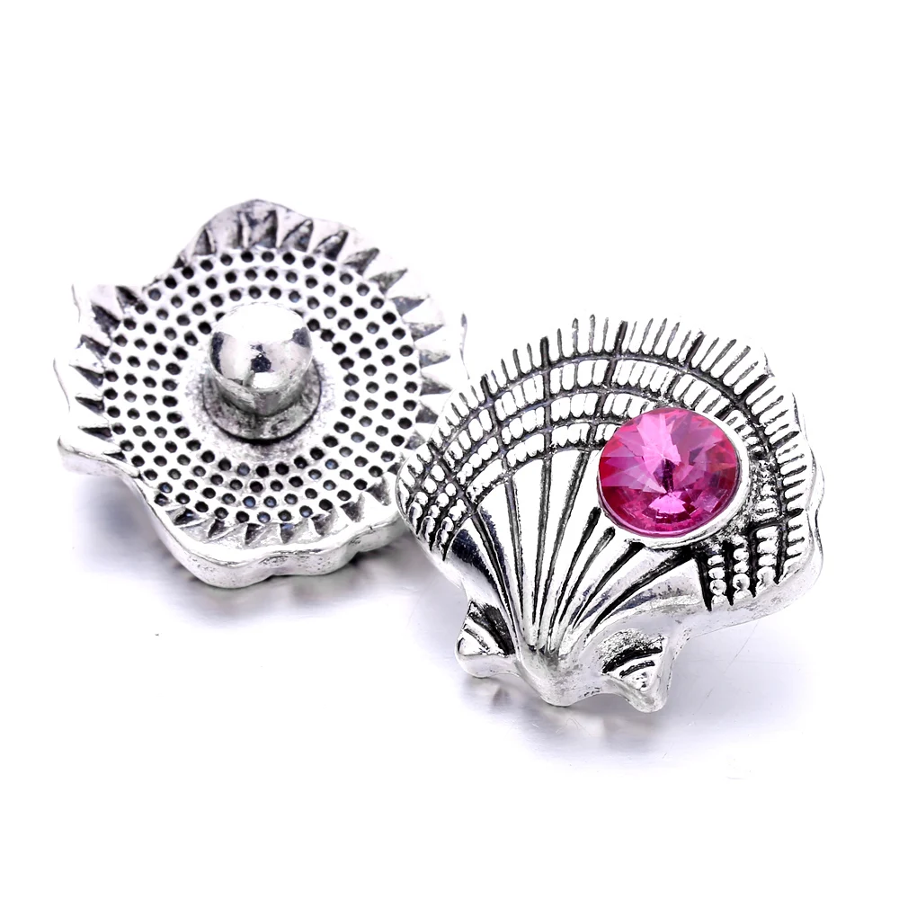 20pcs Metal Shell 18mm Snap Buttons With Rhinestone for Bracelet Necklace Snap Jewelry