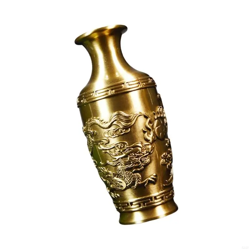 A52C Grand Brass Vases with Traditional Chinese Dragon Phoenixes for Collectors 5
