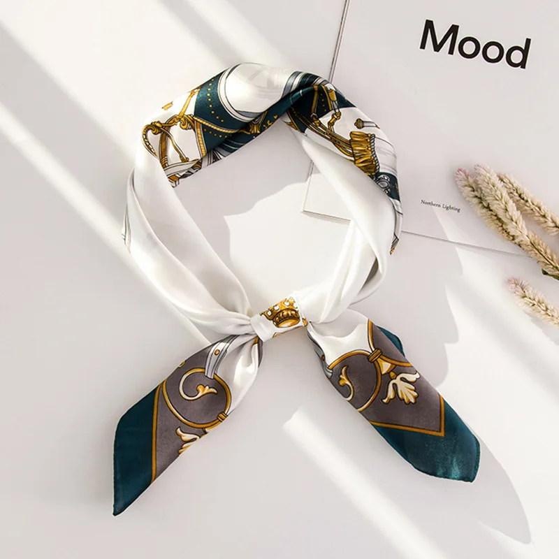Luxury Brand Red Silk Square Scarf Women Cat Neck Hair Tie Band Beach Hijab Kerchief Head Headbands Bandana Female Foulard 70cm 6