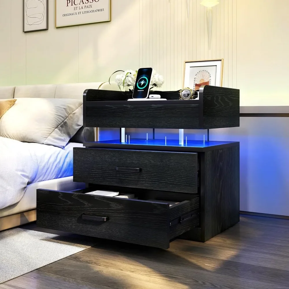 

Acrylic Float Nightstand With Charging Station Bedside Table LED Nightstand With Voice-Activated Mode Nightstands Bedroom Home