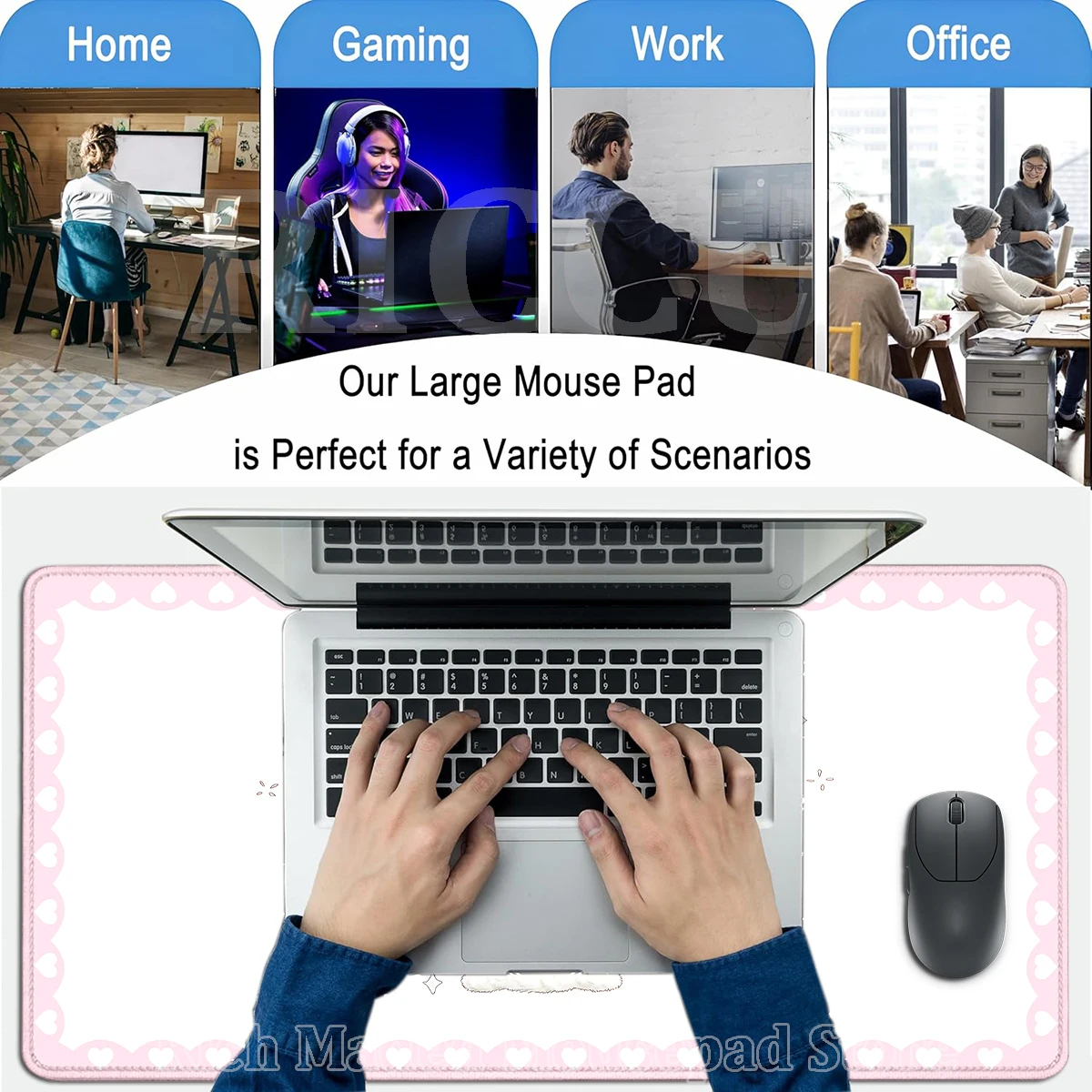 Pink Rabbit XXL Cute Love Gaming Mouse Pad - Non-Slip Soft Surface Desk Mat for Home and Office Decor