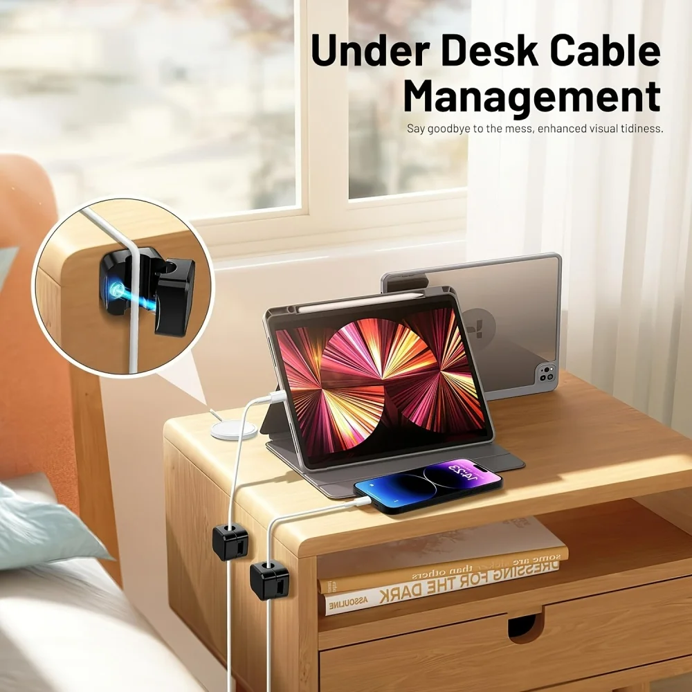 1/3/6PCS Magnetic Cable Clips Cable Smooth Adjustable Cord Holder Under Desk Cable Management Wire Keeper Car Cable Organizer