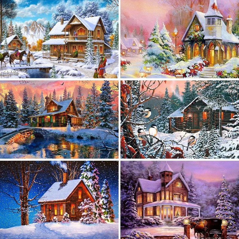 

Зимний домик в помещении, дневной пейзаж заснеженной ночи, 5d алмазная вышивка, мозаика, домашний декор