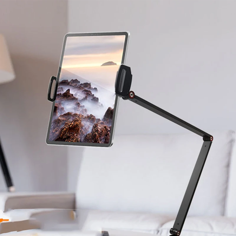 Alumínio Cantilever Dobrável Suporte Tablet Phone Universal Ipad Stand Estética Preto Piso Painel Ipad Titular para Cama 12.9 Polegada - Imagem 4