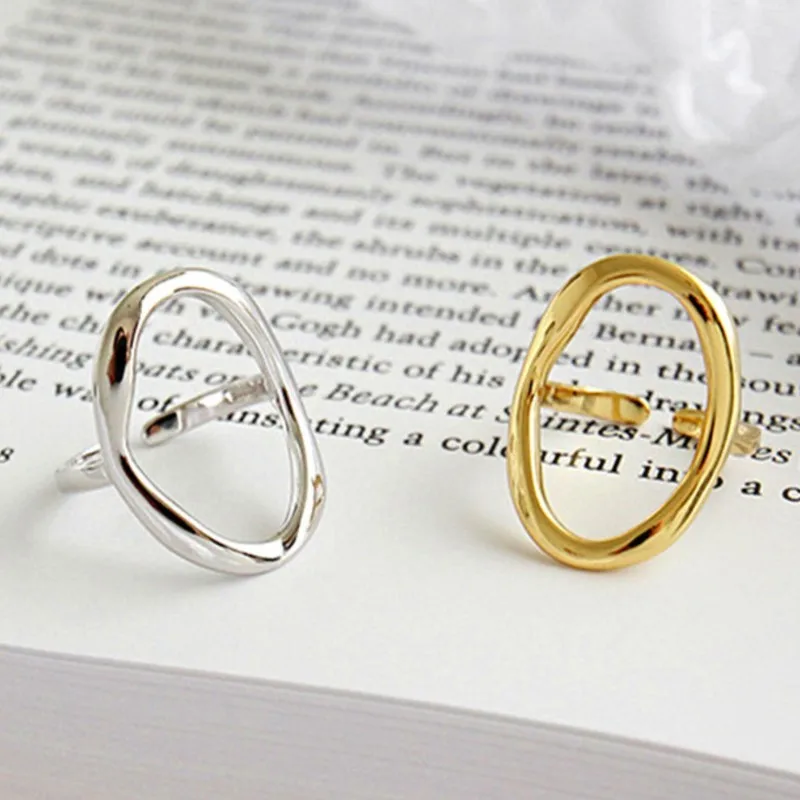 Fashion Silver Color Smooth Irregular Oval Rings for Women Men Simple Geometric Golden Couple Rings Jewelry Accessories