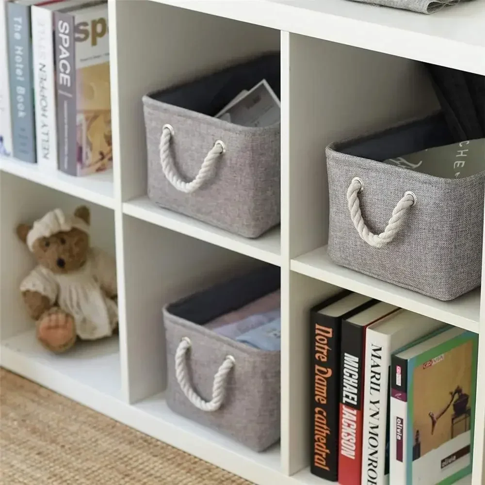 Folding Linen Fabric Basket Large-capacity Sundries Storage Box Portable Laundry Basket for Underwear Socks Baby Toys Organizer 4