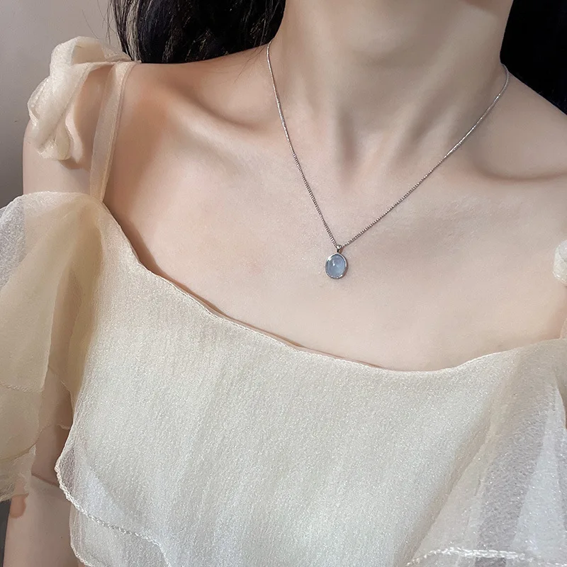 

VENTFILLE Silver Color Blue Moonstone Necklace for Women Girl Appointment Part Gift Elegant Accessories Jewelry Dropshipping