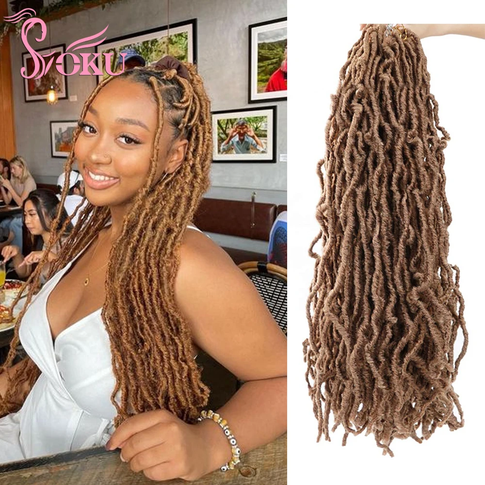 Curly Faux Locs Crochet Hair Honey Brown Synthetic Braids Extensions Wavy  Soft Locs Mini Dreadlocks Pre Looped Faux Locs