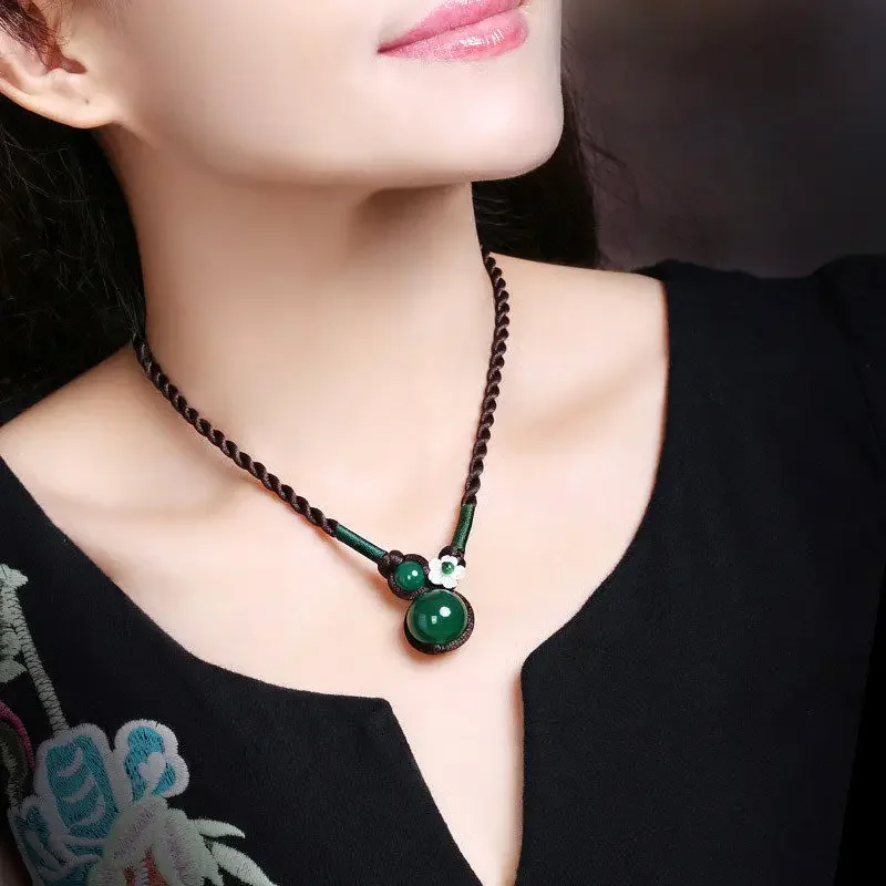 

Fashion Short Clavicle Chain Female Temperament All-match Necklace Retro Agate Neck Jewelry Chinese Ethnic Style Accessories