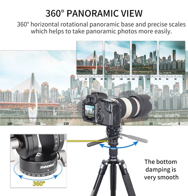 Treppiede Professionale INNOREL RT45A+H10 - Trasformabile In Monopiede, Testa Fluida, Per Fotocamere E Videocamere - 4