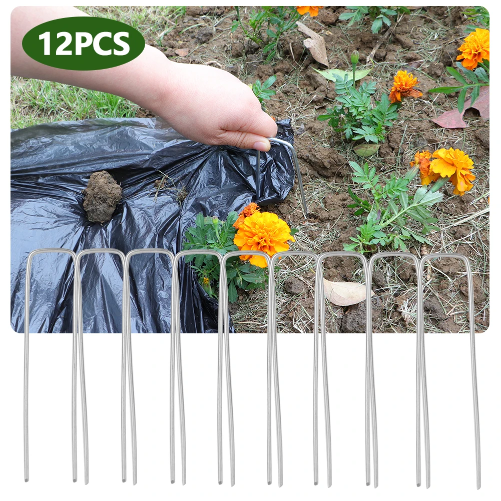 12PCS U-nail Mulch Weedproof Cloth Ground Nail Type Gardening Nail Lawn Fixer for Fixing Weed Fabric Mesh Floor Garden Netting