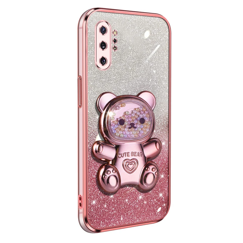 

Note10 Plus Luxury Plating Glitter Quicksand Bear Cartoon Phone Holder Case: For Samsung Galaxy Note 10 Plus Pro 5g Cover