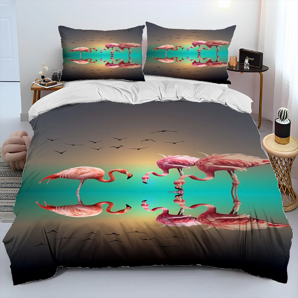 

Flamingo Bird Animal Comforter Bedding Set Luxury,Duvet Cover Bed Set Quilt Cover Pillowcase,King Queen Size Bedding Set Gift