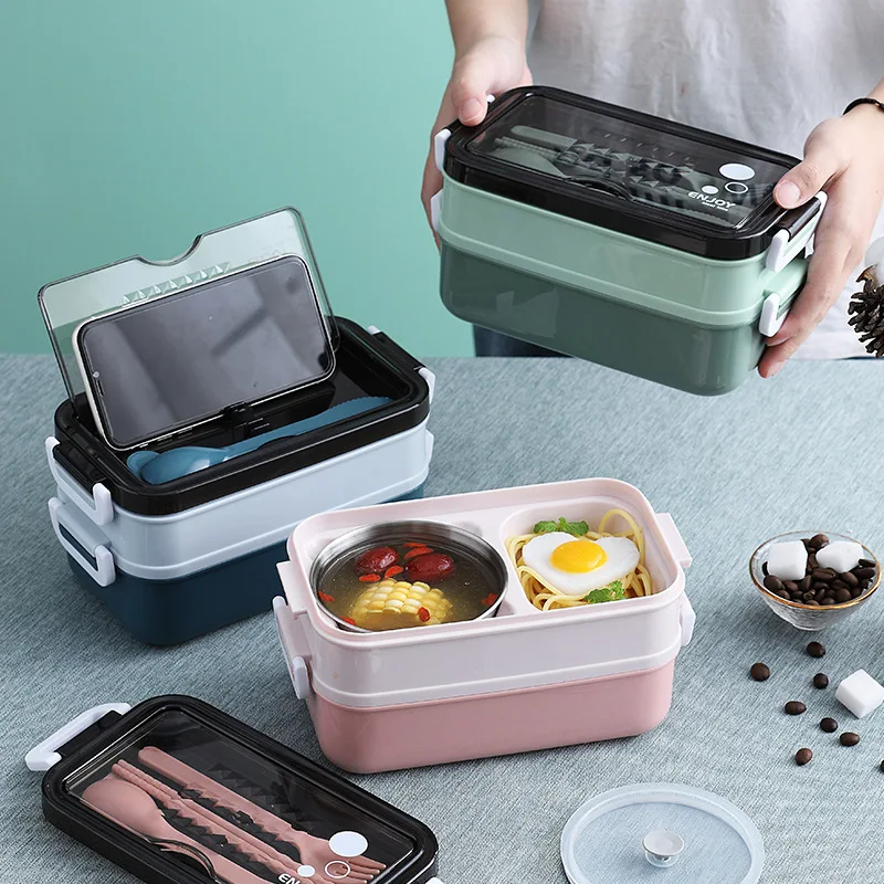 

Thermal Lunchbox 2-layers Lunch Box for Kids Office Worker Microwave Bento Boxes With Cutlery Food Storage Container Bento Box