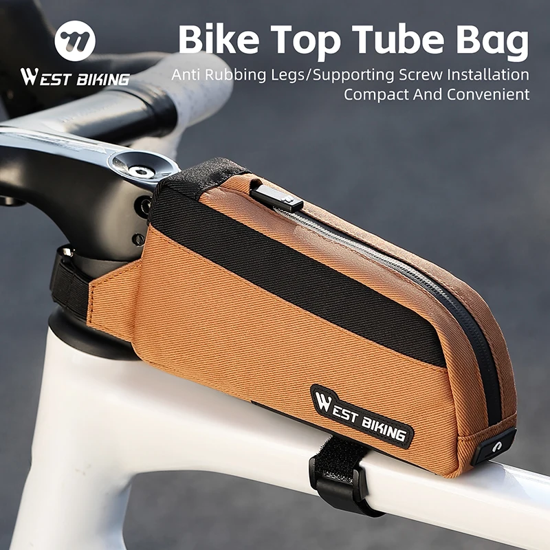 WEST BIKING Bike Top Tube Bag With Strap & Screw Fixed Portable Cycling Bag MTB Road Bike Front Frame Bag Bike Accessories