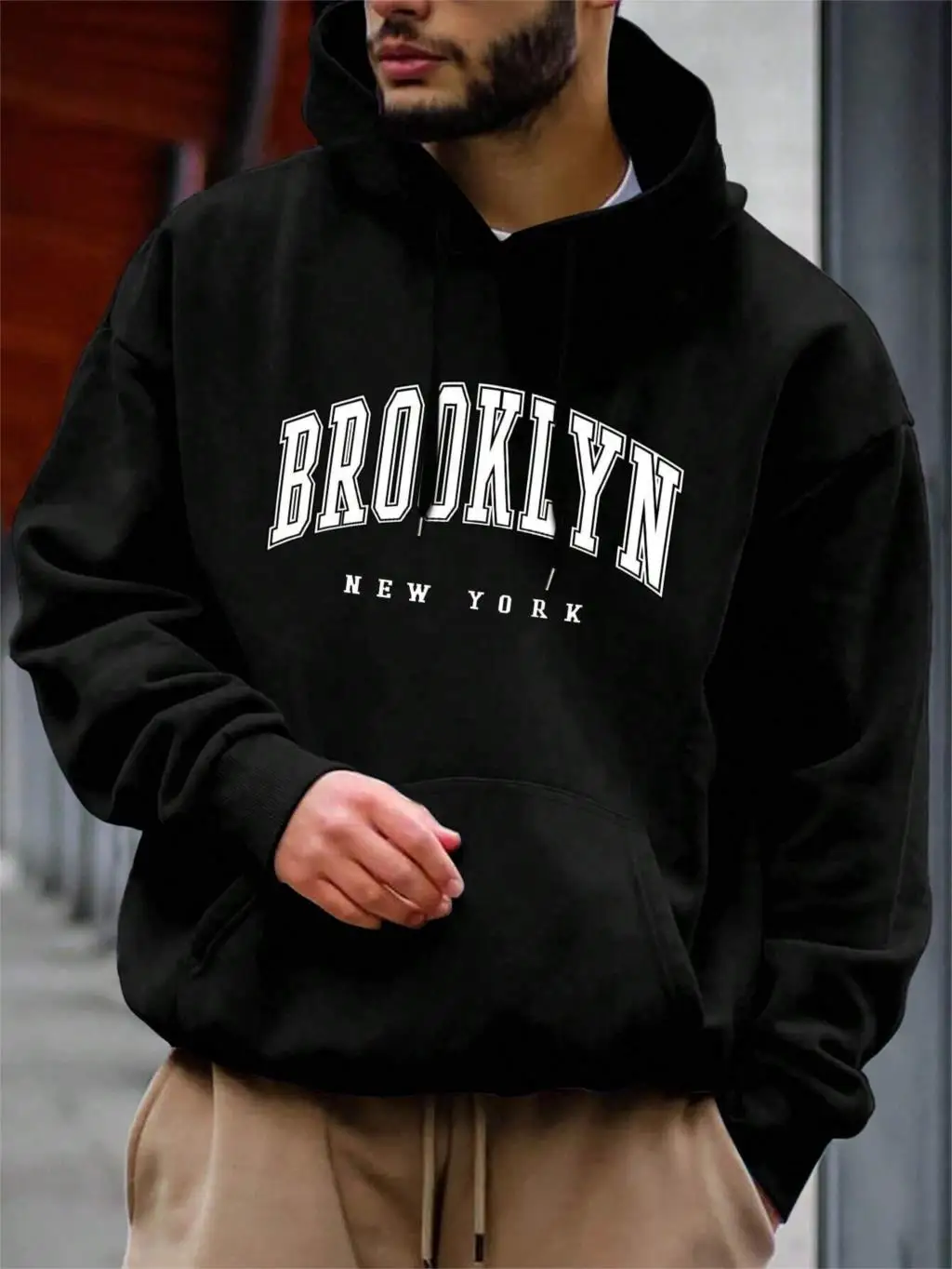 thumbnail image 1 of Sudadera con capucha y estampado de Brooklyn New York para hombre, cuello redondo, combina con todo, holgada y cómoda, sudadera básica de polar a la moda, ropa de otoño, 1 of 4