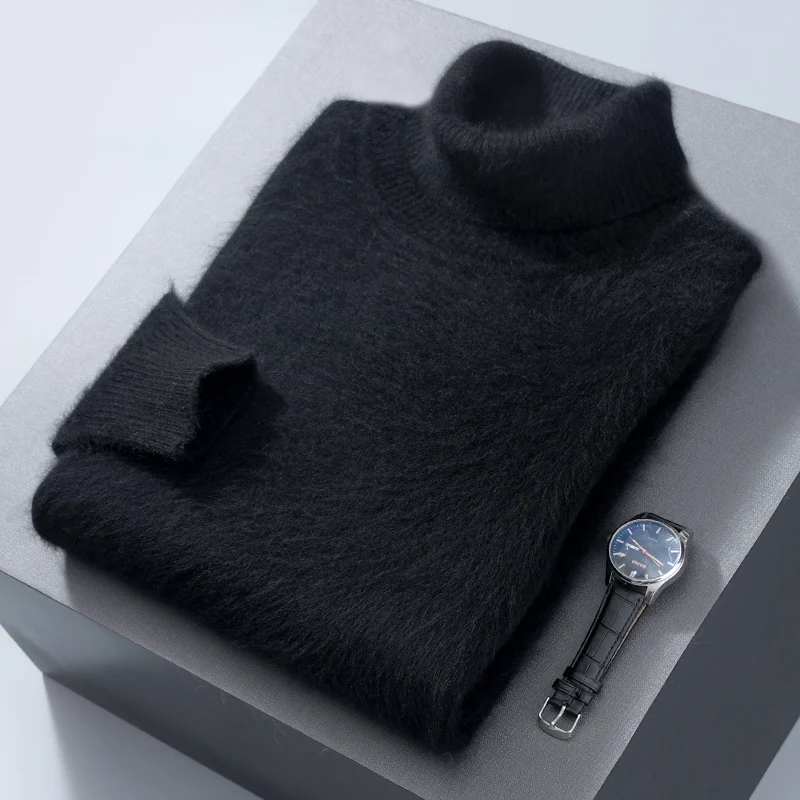 Sweater Men's 100% Pure Mink Fleece High Polo Pullover Knitted Loose Large Size Warm Winter New Long Sleeve High End Free Delive 4