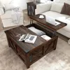Farmhouse Lift Top Coffee Table with Storage,Wood Square Center Table with Charging Station&USB Ports, Living Room Central Table 1