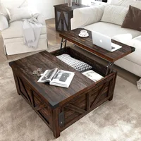 Farmhouse Lift Top Coffee Table with Storage,Wood Square Center Table with Charging Station&USB Ports, Living Room Central Table 1