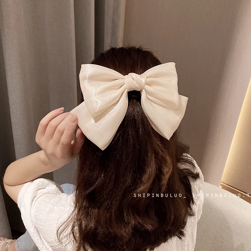 Korean Fashion Fabric Yarn Large Bow Hairpins For Women Girls Elegant