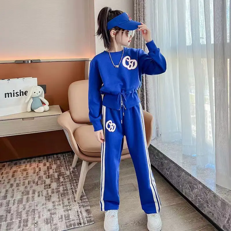 

Girls Casual School Children's Teen Spring Clothing Set 2022 New Kids Sportswear Loose Sweatshirt Sweatpant Two-piece Suit 5-14Y