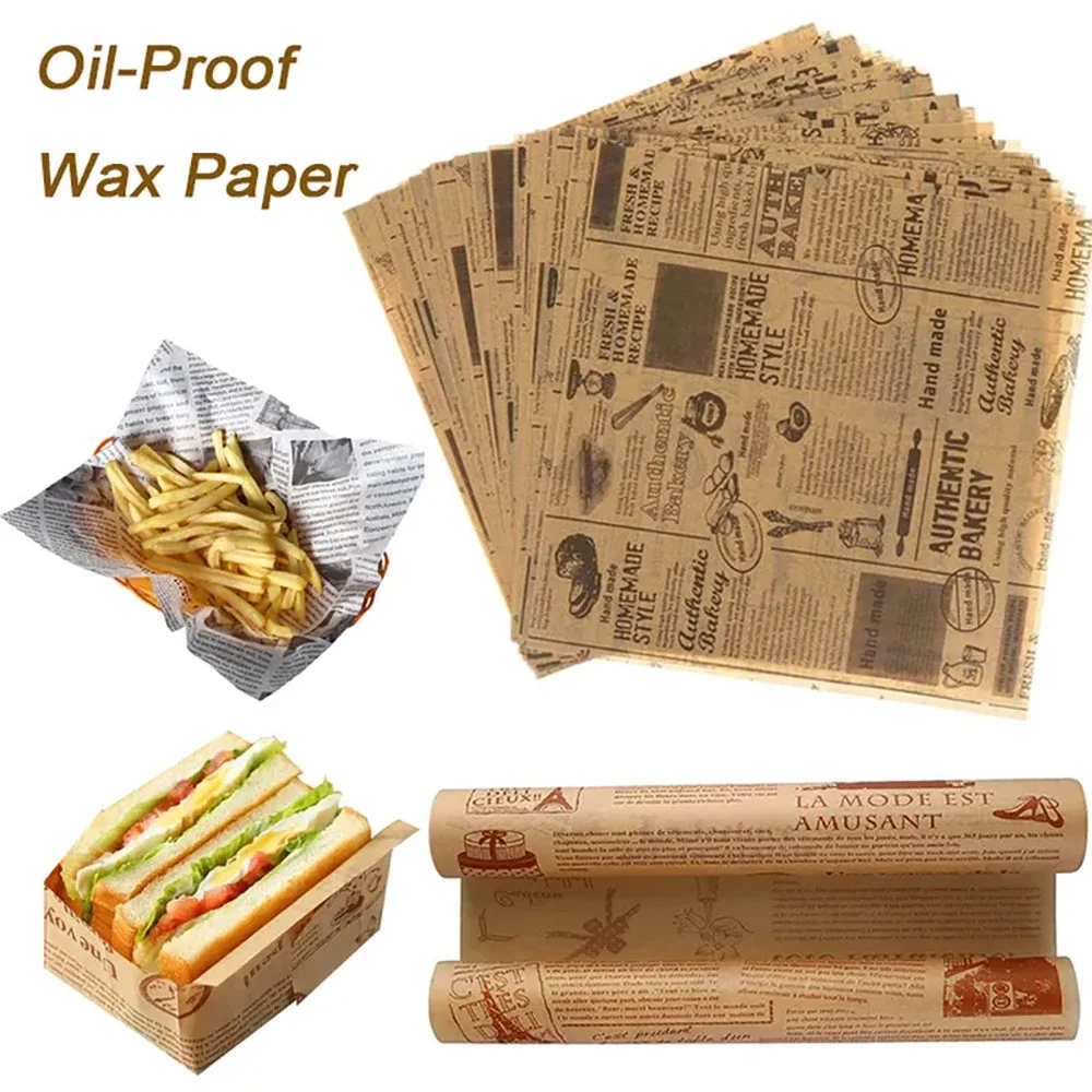 

30pcs Oil Proof Wax Paper for Food Baking Barbecue Burger Fries Bread Baking Paper Plate Mat Baking supplies