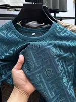 T-shirt à manches courtes et col rond en soie glacée de marque haut de gamme, mode d'été imprimé, haut confortable et respirant, vêtements de styliste pour hommes 1