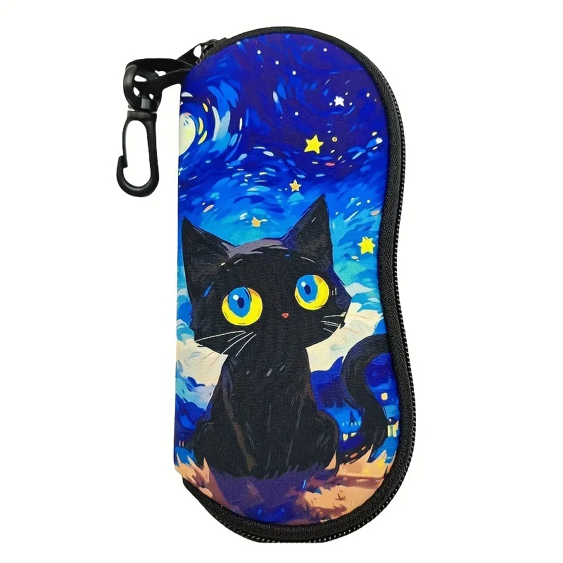 Starry Black Cat Printed Glasses Case Portable Storage Box Perfect Gift for Women Christmas Daily